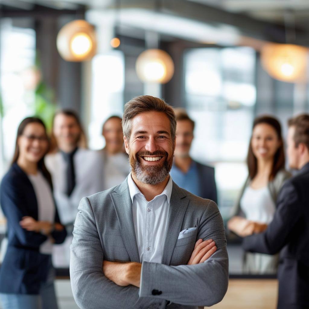 sales leader with smiling salespeople